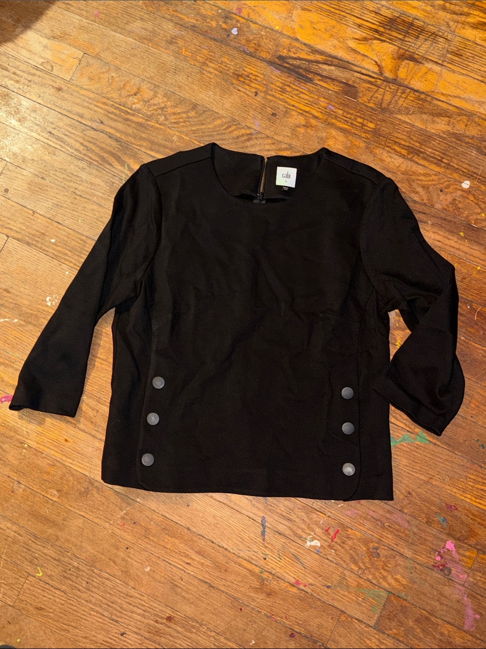 CAbi Black Button-Accent Three-Quarter Sleeve Top